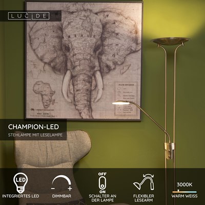 Lucide CHAMPION-LED - Stehlampe Mit Leselampe - LED Dim. - 3000K - Bronzefarbe